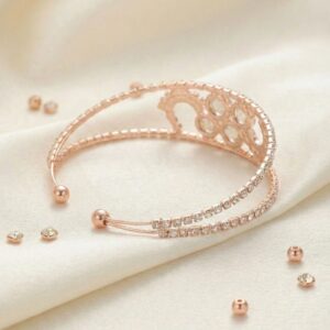Side profile view of rose gold american diamond bracelet