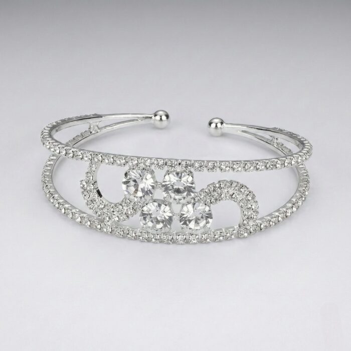 Close up of elegant American Diamond Bracelet with silver finish