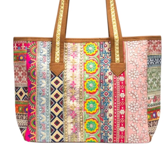 Embroidered Patchwork Tote Bag - Image 3