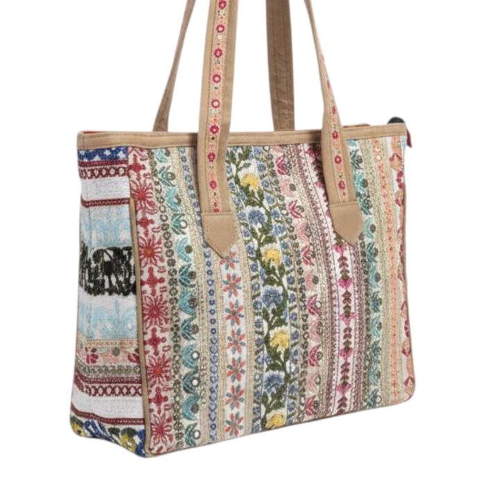 Embroidered Patchwork Tote Bag - Image 3