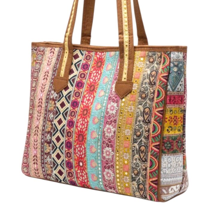 Embroidered Patchwork Tote Bag - Image 3
