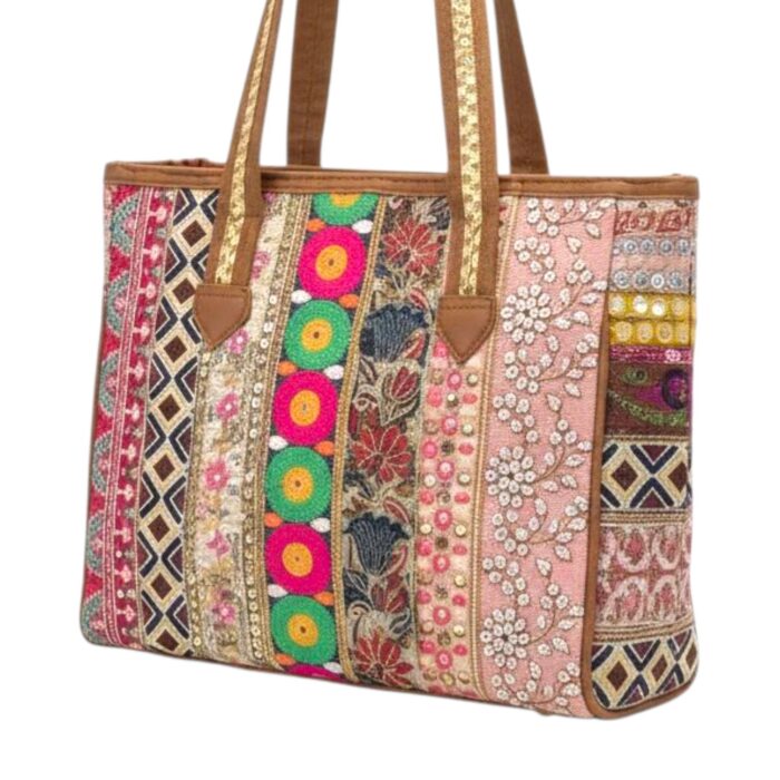 Embroidered Patchwork Tote Bag - Image 3