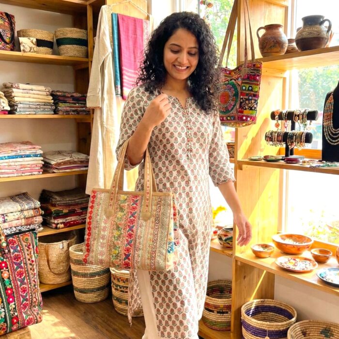 Embroidered Patchwork Tote Bag - Image 2