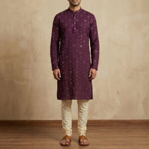 Burgundy Kurta with mirror finish work