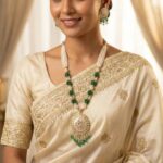 Luxury Kundan necklace with emerald green pearl detailing