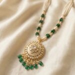 Kundan necklace set with cream and green moti | Ethnic Jewelry in Canada at wholesale prices