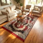 Red medallion area rug for living room