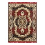 Deep Ruby red accent rug with fringe