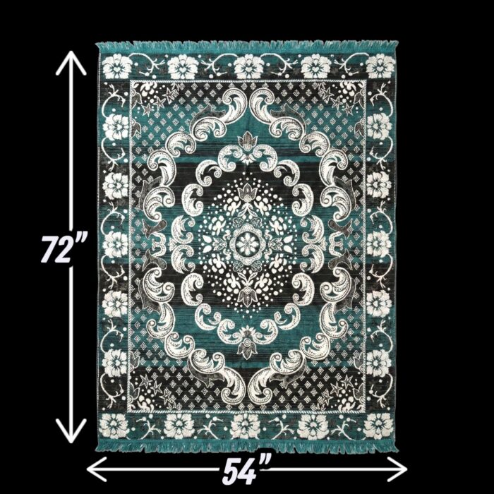 Silver accented turquoise rug for luxury interiors 72 x 54