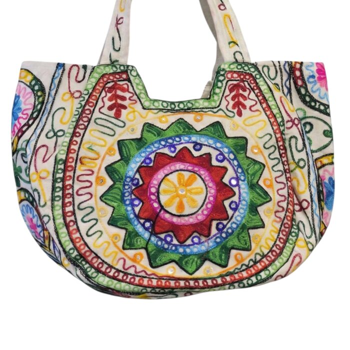 Kashmiri embroidery Tote Bag - Sun - Green - Image 3