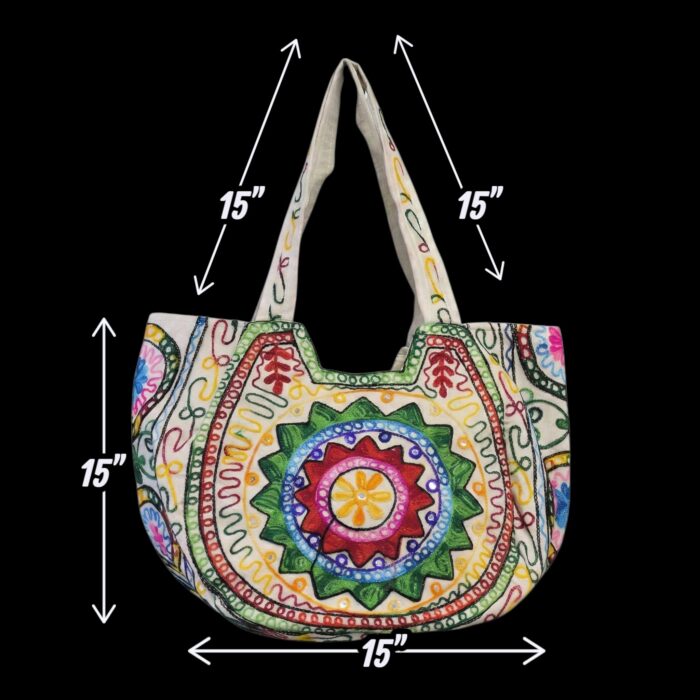 Kashmiri embroidery Tote Bag - Sun - Green - Image 4