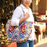 Kashmiri embroidery Tote Bag - 2 elephants - Red