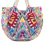 Kashmiri embroidery Tote Bag - 2 elephants - Red - Image 3