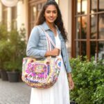 Kashmiri embroidery Tote Bag - Elephant - Pink