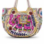 Kashmiri embroidery Tote Bag - Elephant - Pink - Image 3