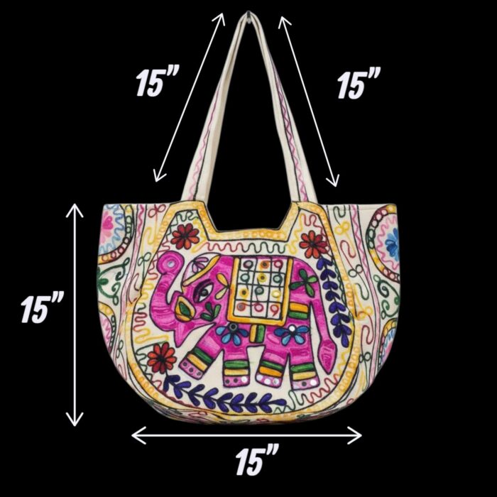 Kashmiri embroidery Tote Bag - Elephant - Pink - Image 4