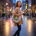 Kashmiri embroidery Tote Bag - Elephant - Green - Image 2