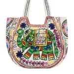 Kashmiri embroidery Tote Bag - Elephant - Green - Image 3