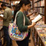 Kashmiri embroidery Tote Bag - Elephant - Turquoise - Image 2