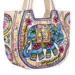 Kashmiri embroidery Tote Bag - Elephant - Turquoise - Image 3