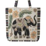 Elephant Tote Bag with Zipper Closure - White - Image 3
