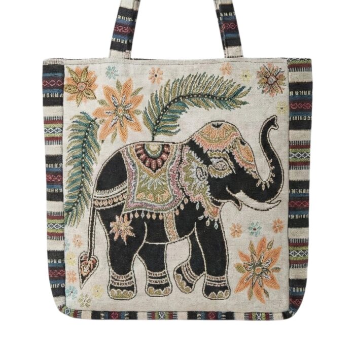 Elephant Tote Bag with Zipper Closure - White - Image 3