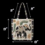 Elephant Tote Bag with Zipper Closure - White - Image 4