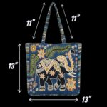 Elephant Tote Bag with Zipper Closure - Blue - Image 4
