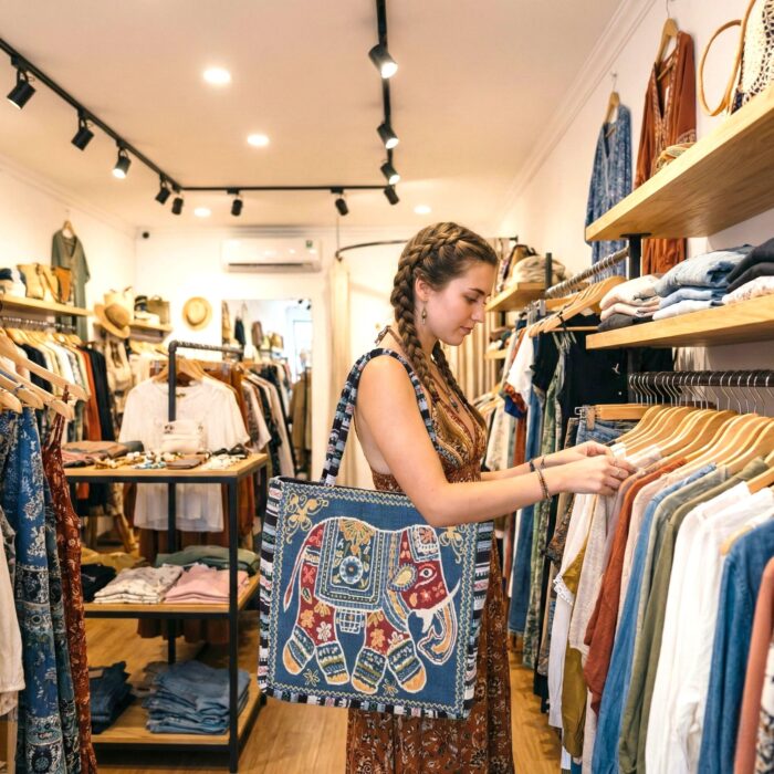 Elephant Tote Bag with Zipper Closure - Turquoise - Image 2