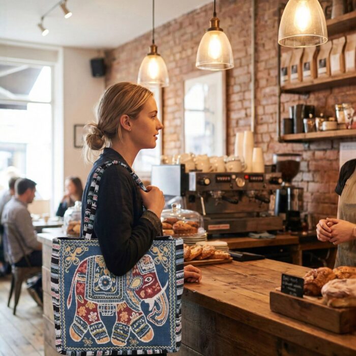 Elephant Tote Bag with Zipper Closure - Turquoise - Image 7