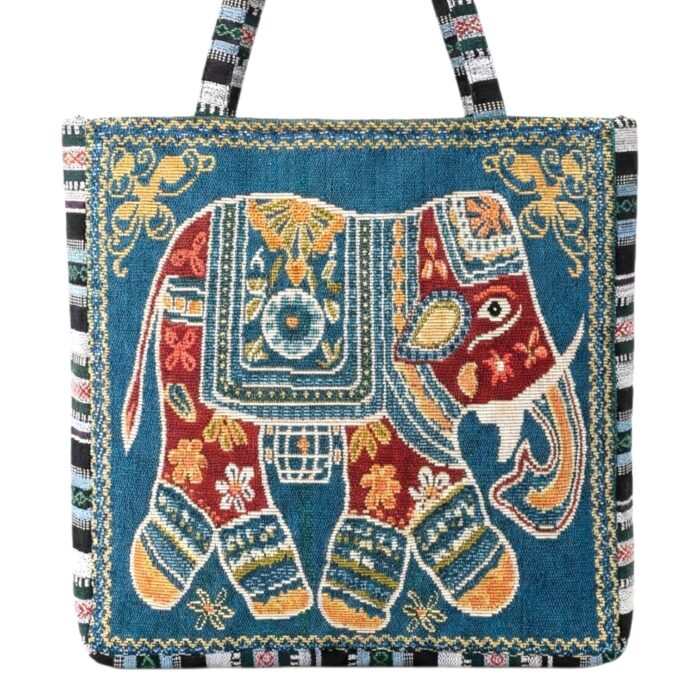 Elephant Tote Bag with Zipper Closure - Turquoise - Image 3
