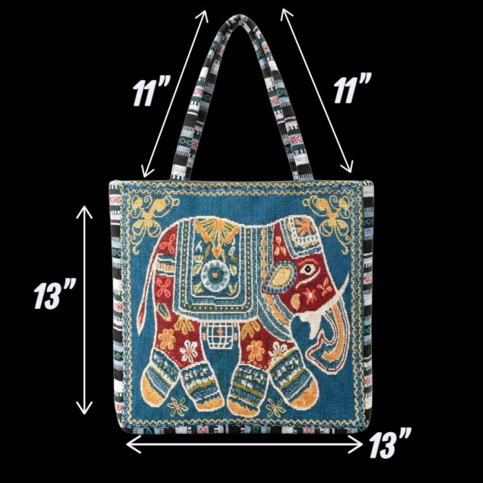 Elephant Tote Bag with Zipper Closure - Turquoise - Image 4