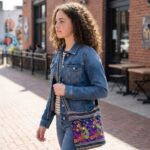 Jacquard Sling Bag with Embroidery - Blue - Image 2