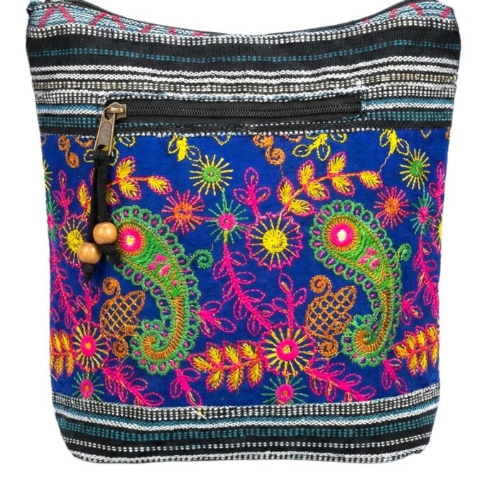 Jacquard Sling Bag with Embroidery - Blue - Image 3