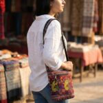 Jacquard Sling Bag with Embroidery - Maroon