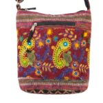 Jacquard Sling Bag with Embroidery - Maroon - Image 3