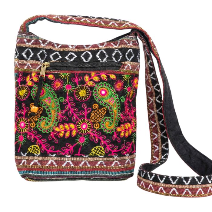 Jacquard Sling Bag with Embroidery - Black - Image 3