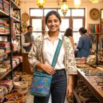 Jacquard Sling Bag with Embroidery - Turquoise