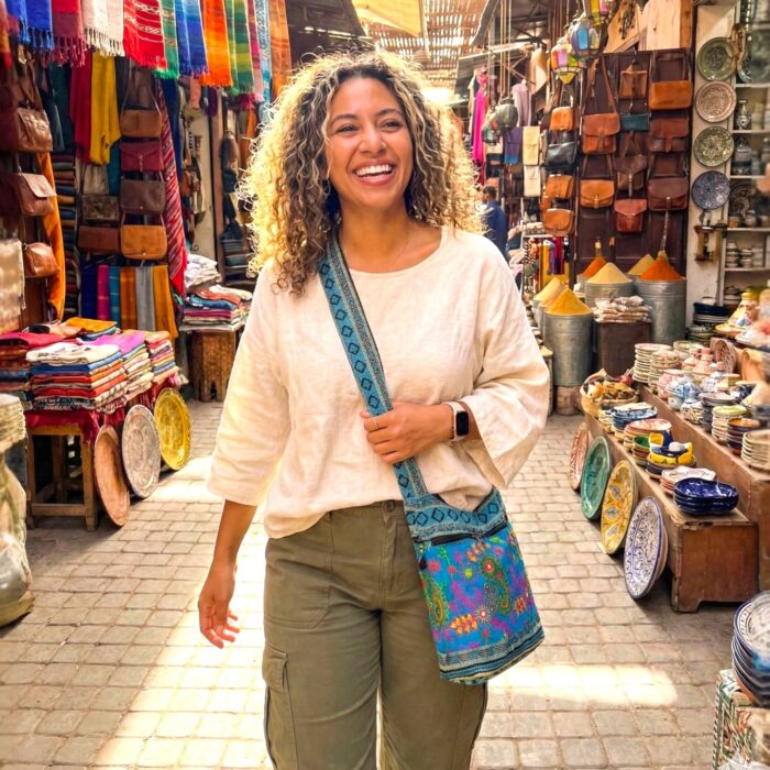 Jacquard Sling Bag with Embroidery - Turquoise - Image 2