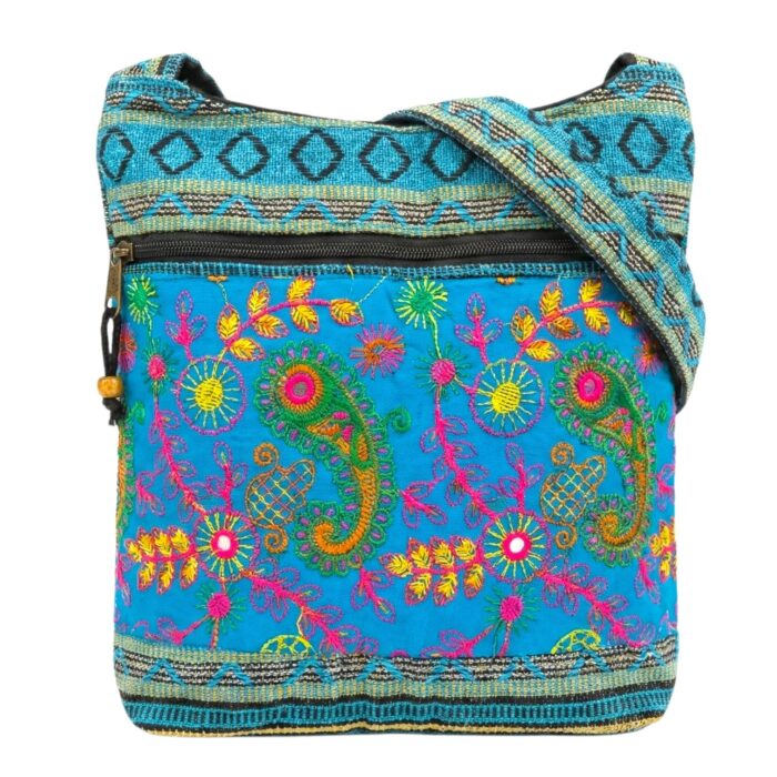 Jacquard Sling Bag with Embroidery - Turquoise - Image 3