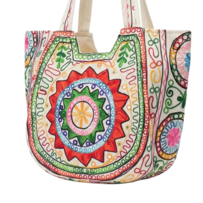 Kashmiri embroidery Tote Bag - Sun - Red - Image 3