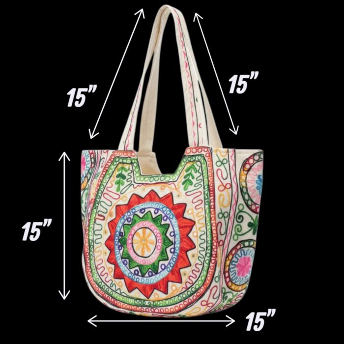 Kashmiri embroidery Tote Bag - Sun - Red - Image 4