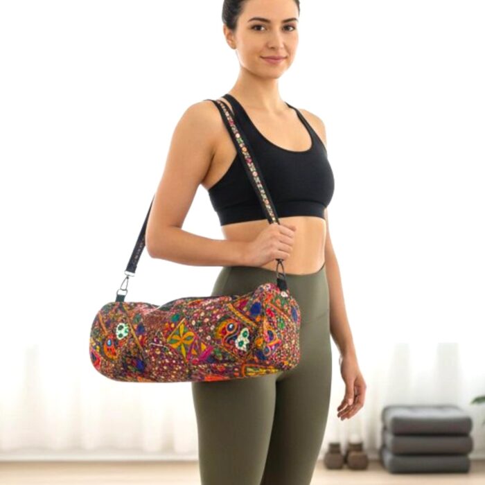 Embroidered Yoga mat Bag - Black - Image 2
