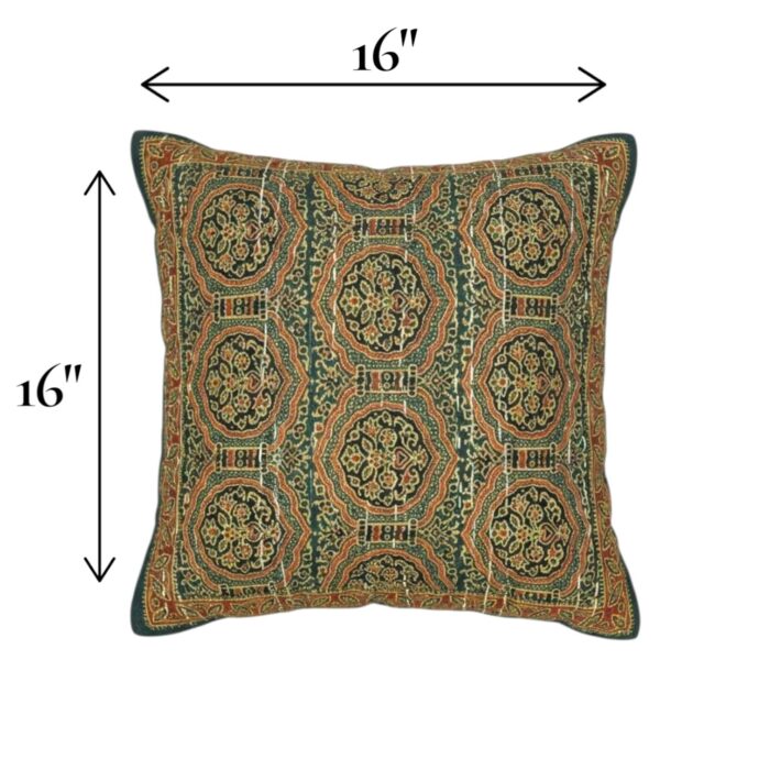 Set of 2 - Kantha work Cushion Cover - Green - Image 3