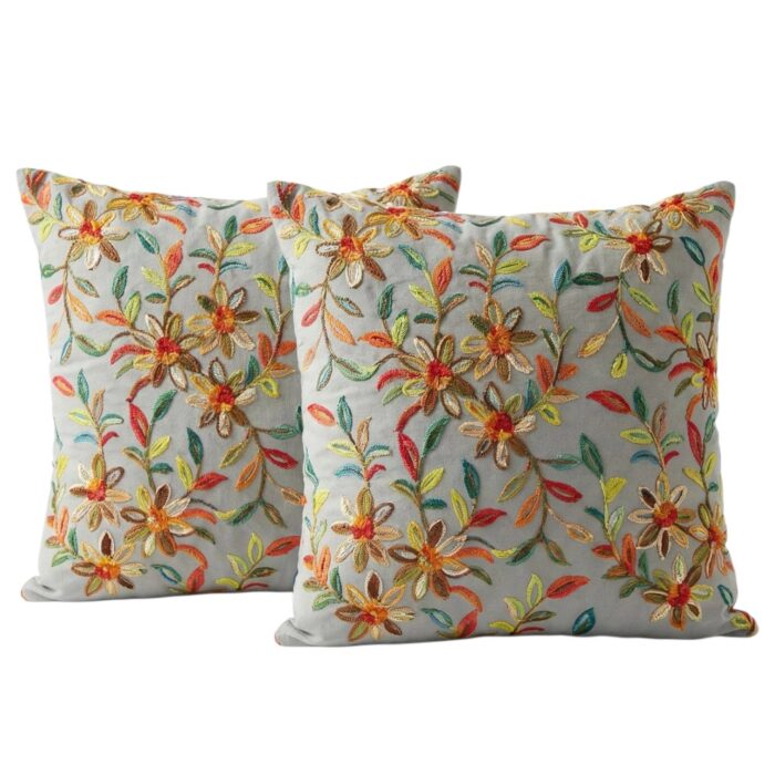 Set of 2 - Embroidered Cushion Cover - Lite Grey - Image 2