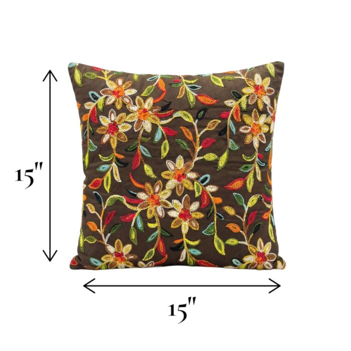 Set of 2 - Embroidered Cushion Cover - Brown - Image 3