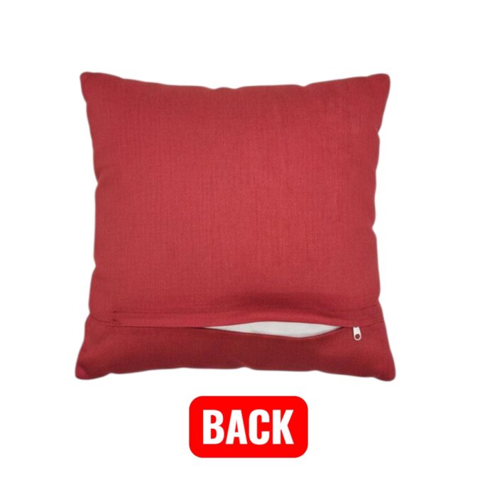 Red embroidered cushion cover with hidden zipper