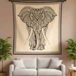 Boho Elephant Black-White Tapestry - Big