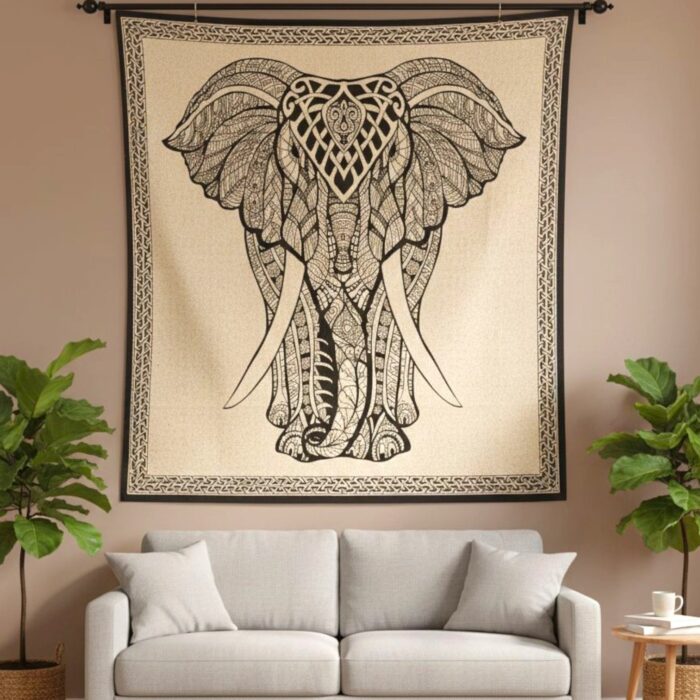 Boho Elephant Black-White Tapestry - Big - Image 6
