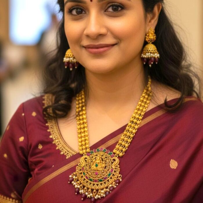 Golden antique Temple Necklace Set - Image 2